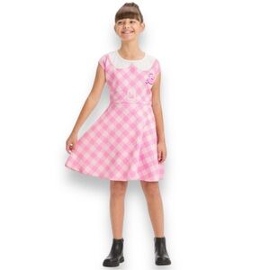 BARBIE PINK & WHITE GINGHAM DRESS. GIRLS’ SIZE X-LARGE. NEW WITH TAGS